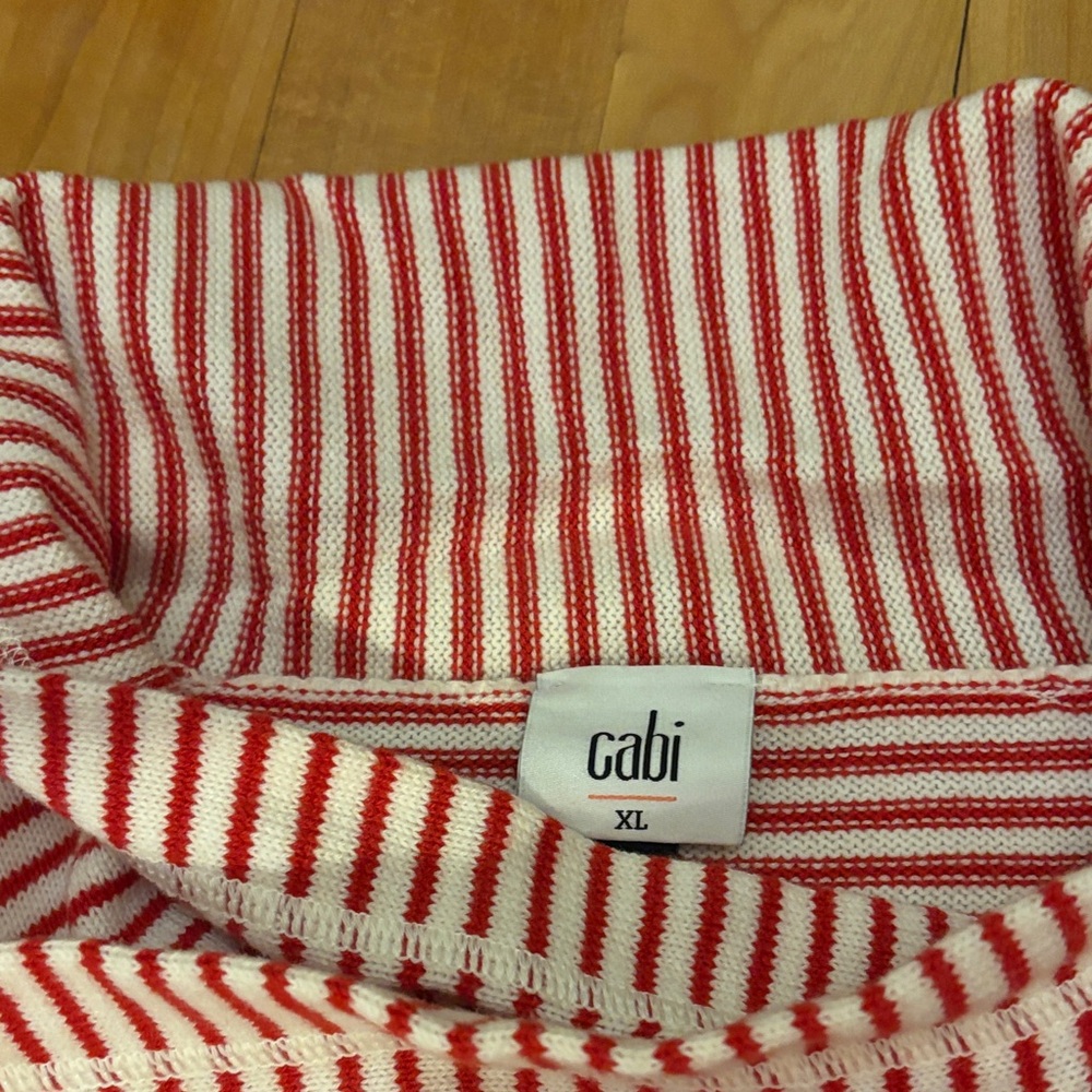CAbi Striped Cowl Neck Sweater in Red and White - Picture 2 of 7